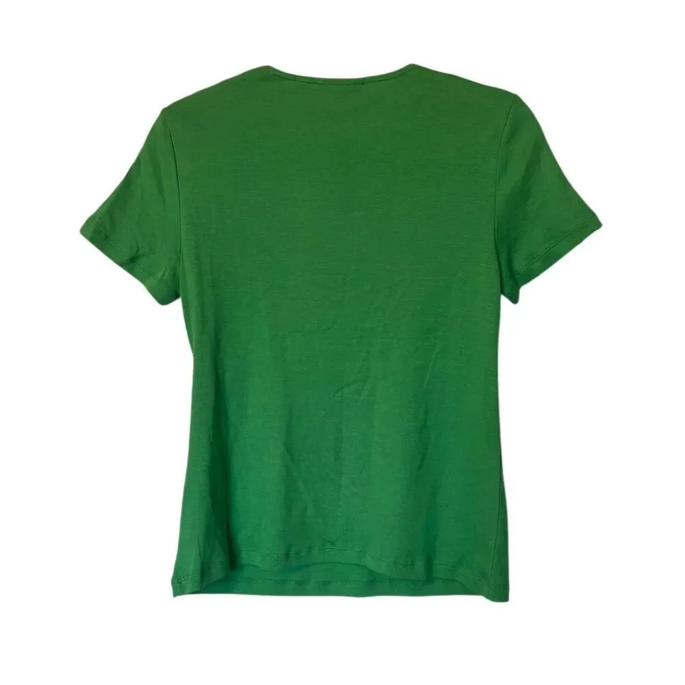 Rafaella Women's S Green Square Neck Embroidered Blouse Short Sleeve - Picture 5 of 7